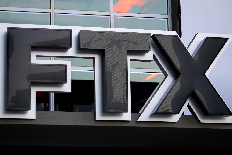 MIAMI, FLORIDA - NOVEMBER 14: A detailed view of the FTX sign prior to a game between the Phoenix Suns and Miami Heat at FTX Arena on November 14, 2022 in Miami, Florida. NOTE TO USER: User expressly acknowledges and agrees that, by downloading and or using this photograph, User is consenting to the terms and conditions of the Getty Images License Agreement. (Photo by Megan Briggs/Getty Images)