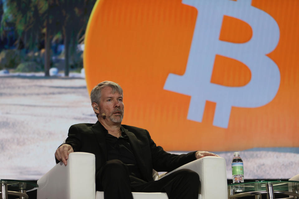 MIAMI, FLORIDA - JUNE 04:  MicroStrategy CEO Michael Saylor  speaks at the Bitcoin 2021 Convention, a crypto-currency conference held at the Mana Convention Center in Wynwood on June 04, 2021 in Miami, Florida. The crypto conference is expected to draw 50,000 people and runs from Friday, June 4 through June 6th.  (Photo by Joe Raedle/Getty Images)